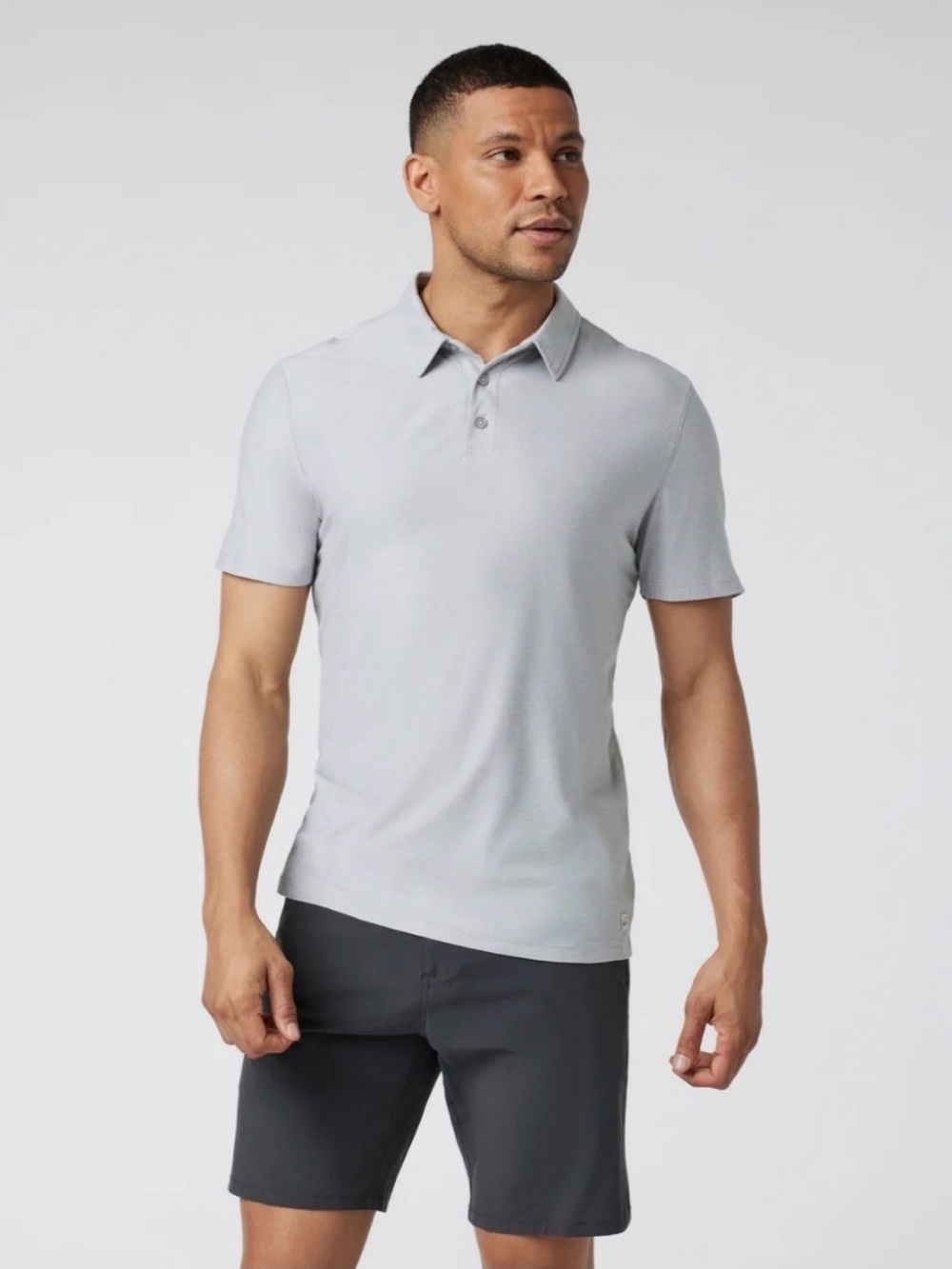 Vuori Strato Tech Polo Light Grey Size L Athletic Casual Travel Office Golf
